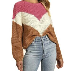 Lulus Autumn Leaves Pink Multi Chevron Stripe Knit Sweater Size S‎ - NWT